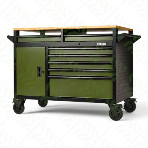08269 BUNKER 48 inch 14 drawer olive green workbench roller tool cabinet