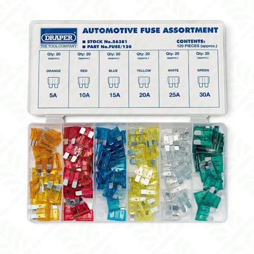 56381 Draper standard automotive blade fuse assortment 120 piece