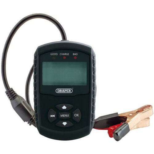 Draper 81164 12V battery tester with clamps – CCA, cranking and charging analysis