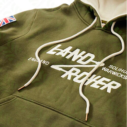 DA5866 Land Rover Bronze Green hoodie Red Canoe closeup