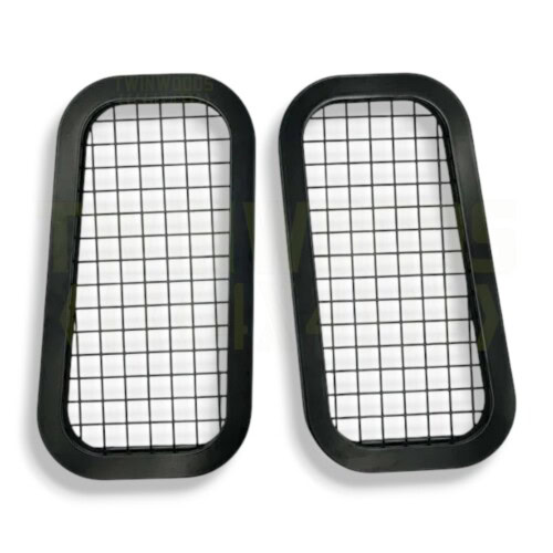 Defender rear quarter window guards stainless steel pair
