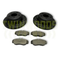 Discovery 2 POWERSpec front brake upgrade kit with vented dimpled and grooved discs and pads
