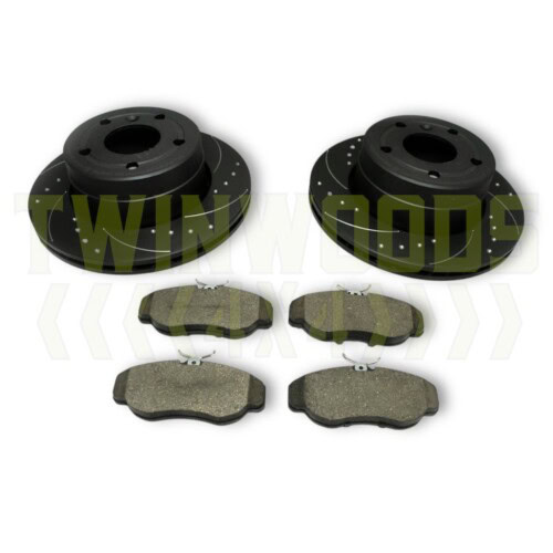 Discovery 2 POWERSpec front brake upgrade kit with vented dimpled and grooved discs and pads