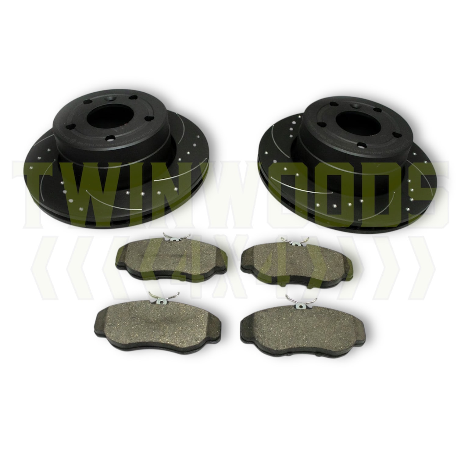 Discovery 2 POWERSpec front brake upgrade kit with vented dimpled and grooved discs and pads