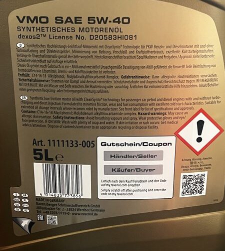 Ravenol VMO 5w40 Engine Oil - 5L [505.01] Td5 Engine Oil