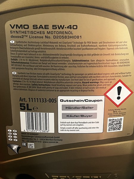 Ravenol VMO 5w40 Engine Oil - 5L [505.01] Td5 Engine Oil