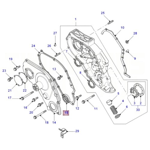 Location diagram of ERR7143 ERR4576 300TDI Front Outer Crankshaft Seal Timing Cover Defender Discovery 1