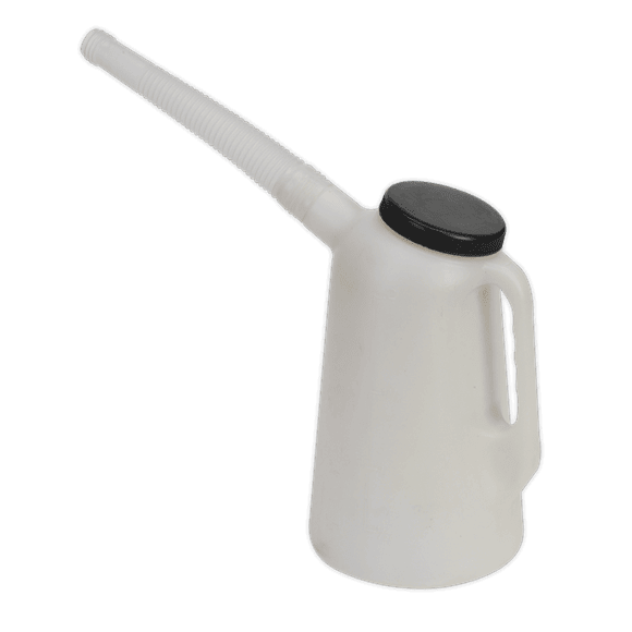 2L oil and coolant measuring jug with flexible pouring spout and screw-on lid