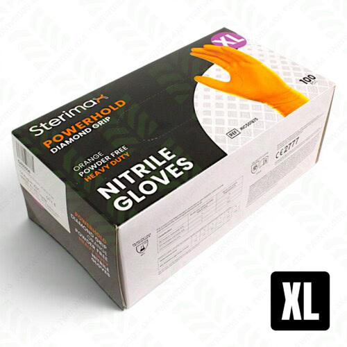 Sterimax Powerhold orange nitrile workshop gloves XL box of 100