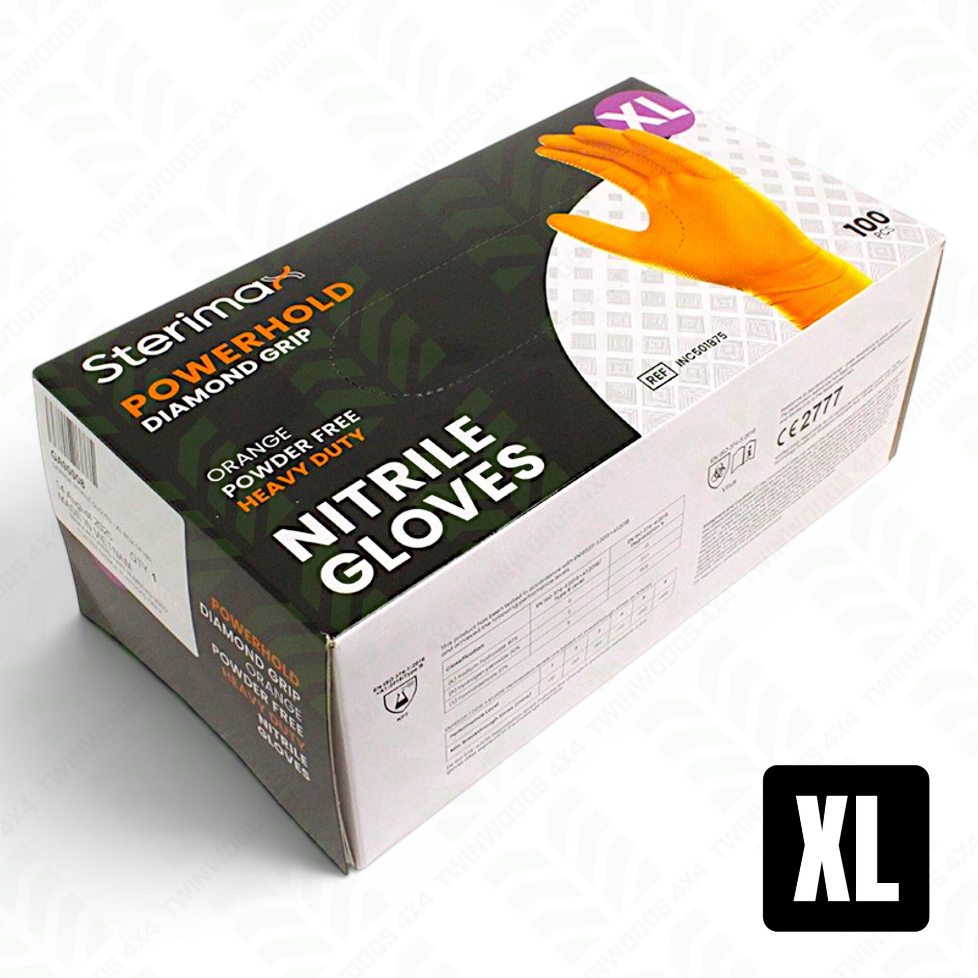 Sterimax Powerhold orange nitrile workshop gloves XL box of 100 Sterimax Powerhold orange nitrile workshop gloves XL box of 100