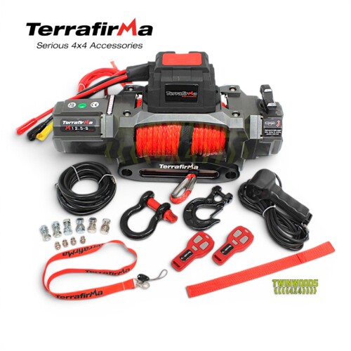 Terrafirma TF3320 M12.5S 12V electric winch with synthetic rope and remote controls