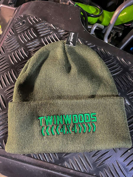 Olive Twinwoods 4x4 winter hat beanie with embroidered logo