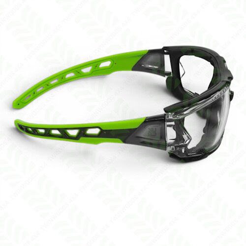 Worksafe green safety spectacles with EVA padding and clear lenses