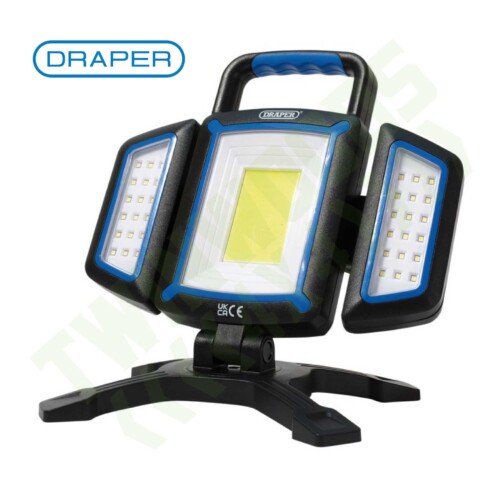 Draper 2000 lumen USB-C rechargeable work light with magnetic base on Land Rover wing